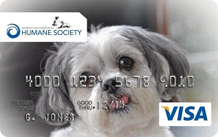 humane society visa card with adorable white puppy